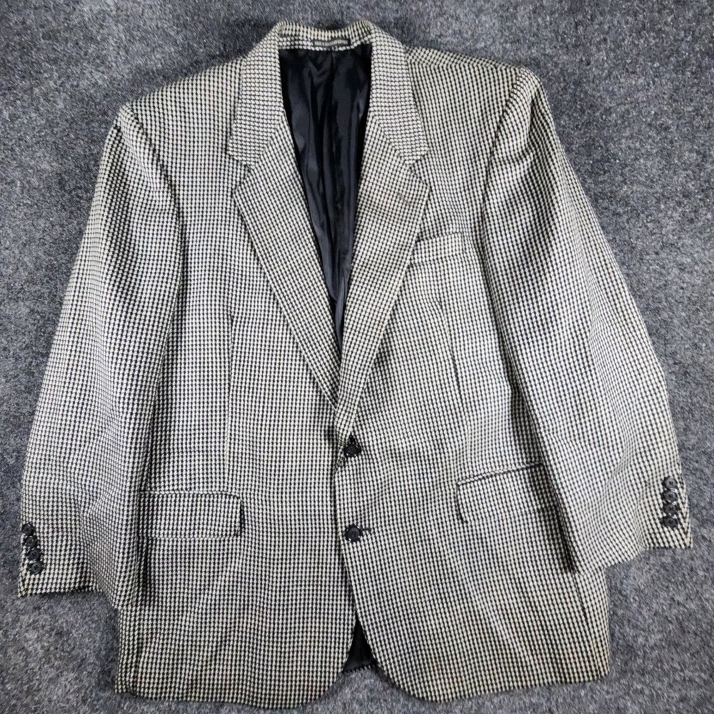 Tom James Blazer Mens 44R Black White Houndstooth 100% Wool Sport Coat 2-Button - Picture 2 of 15